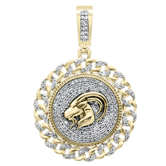 DIAMOND CLOSEOUT! 1.35CT G SI 10KT Yellow Gold Diamond Iced Out Micro Pave Ram Head Charm Pendant