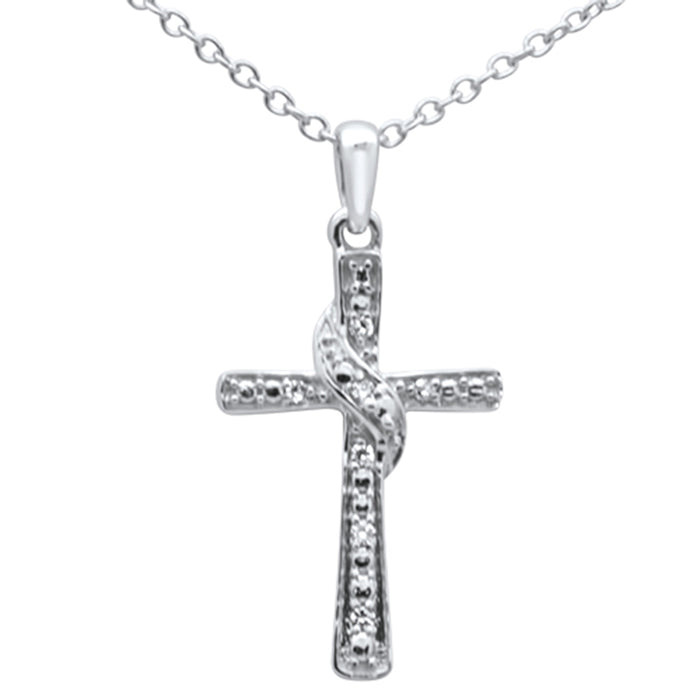 DIAMOND CLOSEOUT! .03ct F SI 10K White Gold Diamond Cross Charm Pendant 18" Long