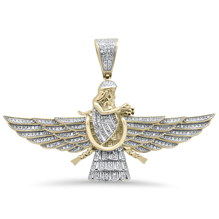 DIAMOND CLOSEOUT! .66ct G SI 10K Yellow Gold Diamond Hip Hop Iced Out Angel with Wings Charm Pendant