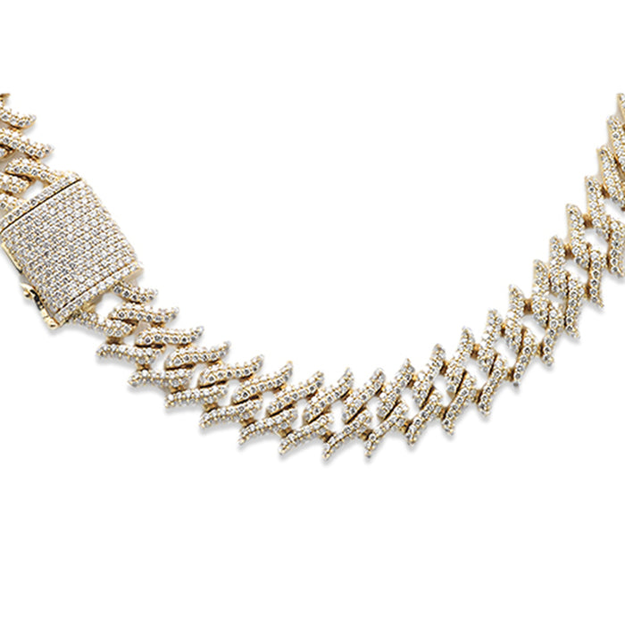 SPECIAL! 9mm 10.22ct G SI 14K Yellow Gold Round Diamond Spiked Cuban Necklace 22"