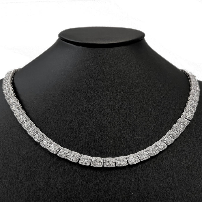 SPECIAL! 7MM 13.59ct G SI 14K White Gold Baguette & Round Diamond Tennis Necklace 22"