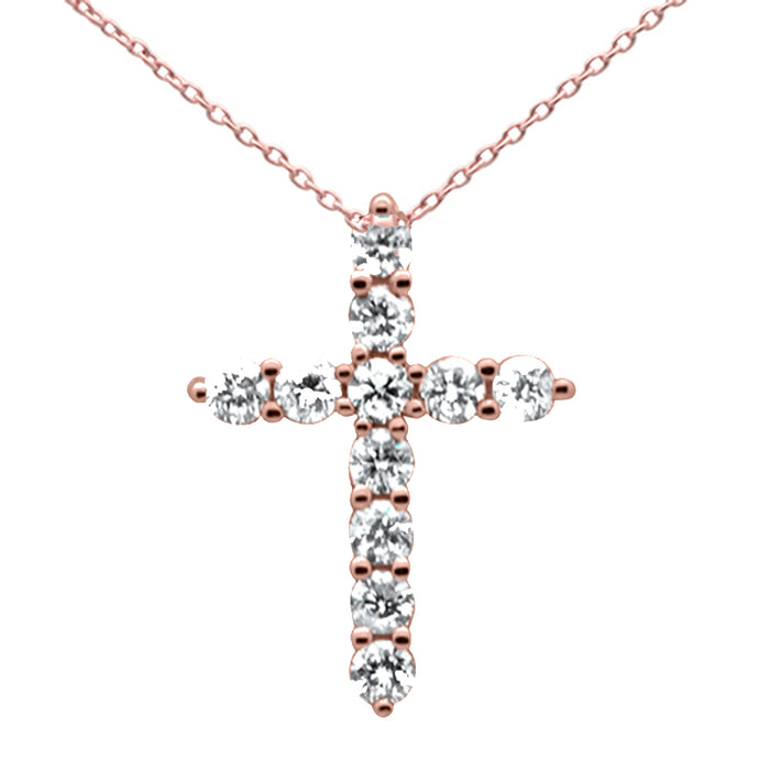 DIAMOND CLOSEOUT! .24ct G SI 14K Rose Gold Diamond Cross Pendant Necklace 18" Long