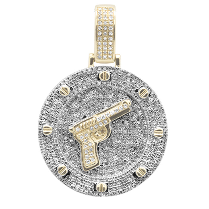DIAMOND CLOSEOUT! .98ct G SI 10K Yellow Gold Diamond Hip Hop Fire Arm Iced Out Charm Pendant