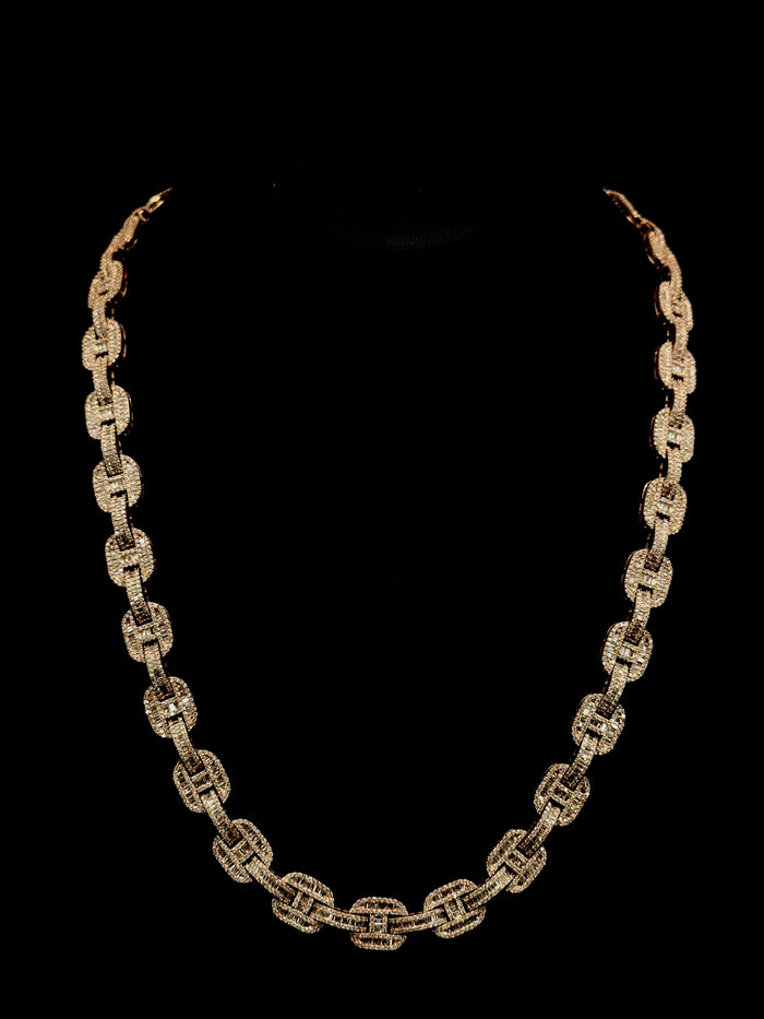 DIAMOND CLOSEOUT! 11mm 17.95ct G SI 14K Rose Gold Iced Out Diamond Round & Baguette Necklace 22"