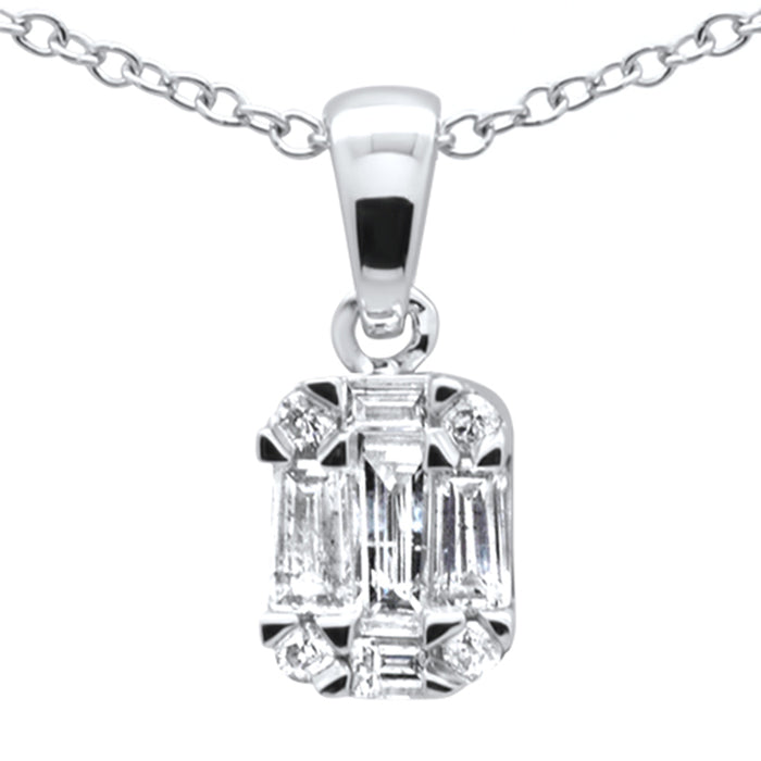 DIAMOND CLOSEOUT! .30ct G SI 14K White Gold Diamond Round & Baguette Pendant Necklace 18" Long