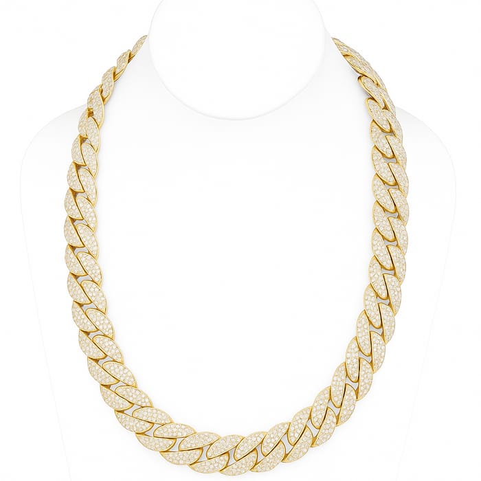DIAMOND CLOSEOUT! 18mm 34.95ct G SI 14K Yellow Gold Diamond Cuban Link Chain 22"