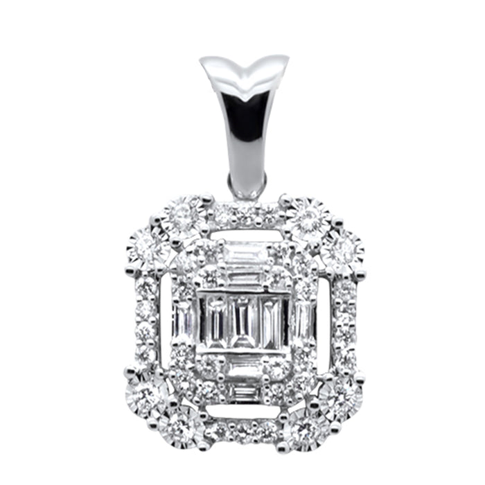 DIAMOND CLOSEOUT! .33ct G SI 14K White Gold Round & Baguette Diamond Pendant