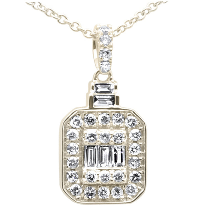 DIAMOND CLOSEOUT! .35ct G SI 14K Yellow Gold Round & Baguette Diamond Pendant Necklace 18"