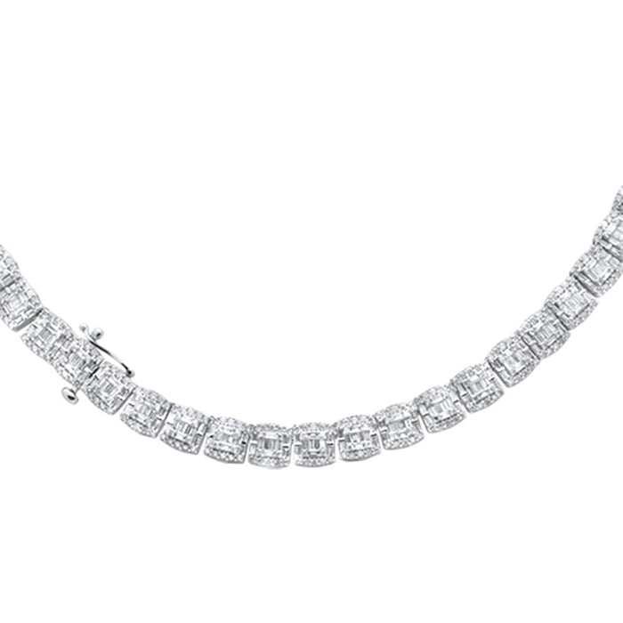 SPECIAL! 7MM 15.45ct G SI 14K White Gold Baguette & Round Diamond Tennis Necklace 22"