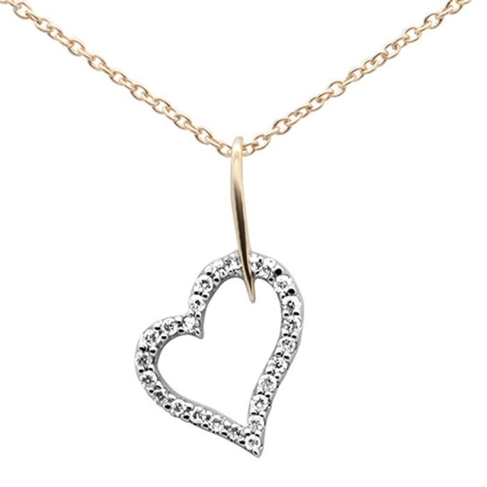 .10ct G SI 14K Yellow Gold Diamond Hear Pendant Necklace 18" Long
