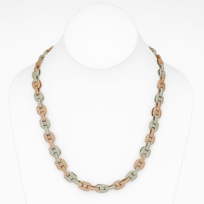 DIAMOND CLOSEOUT! 15.95ct G SI 14K Two Tone Iced Out Diamond Round & Baguette Necklace 22"