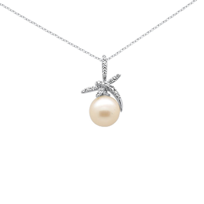 DIAMOND CLOSEOUT! .12ct G SI 14K White Gold Diamond Pearl Pendant Necklace