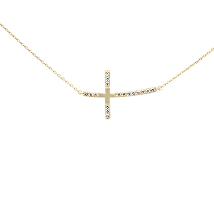 DIAMOND CLOSEOUT! .15ct G SI 14K Yellow Gold Diamond Side Cross Pendant Necklace