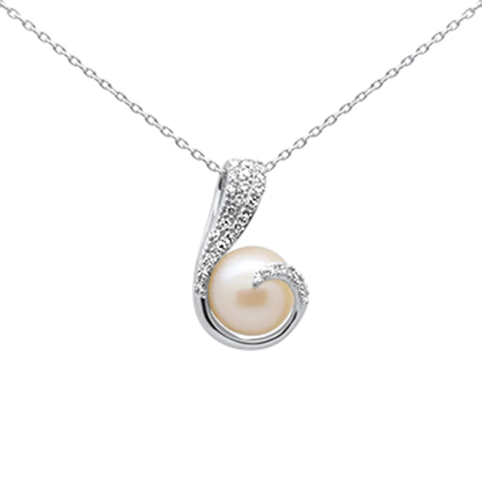 DIAMOND CLOSEOUT! .12ct G SI 14K White Gold Diamond Pearl Pendant Necklace
