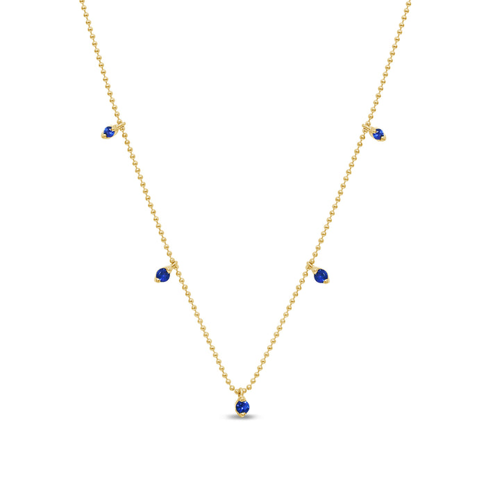 DIAMOND CLOSEOUT! .31ct G SI 14K Yellow Gold Blue Sapphire Bead Style Chain Pendant Necklace
