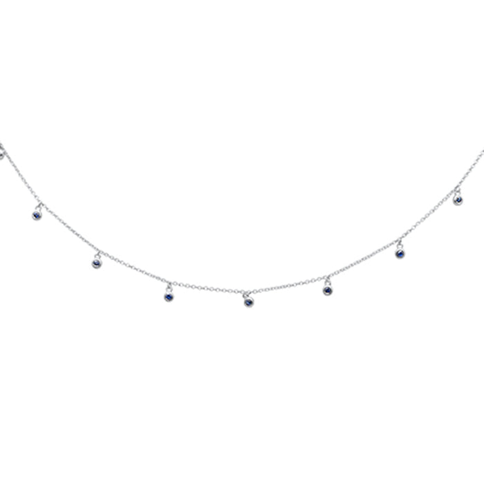 GEMSTONE CLOSEOUT! .31ct G SI 14K White Gold Blue Sapphire Gemstone By the Yard Style Pendant Necklace