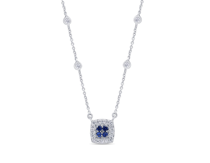 GEMSTONE CLOSEOUT! .18ct G SI 14K White Gold Diamond & Blue Sapphire Pendant Necklace