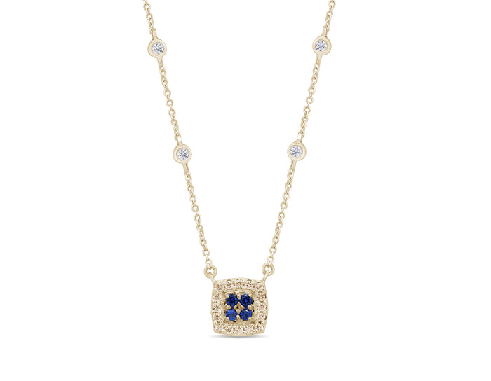 DIAMOND CLOSEOUT! .17ct G SI 14K Yellow Gold Diamond & Blue Sapphire Gemstone Pendant Necklace