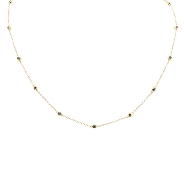 DIAMOND CLOSEOUT! .60ct G SI 14K Yellow Gold Blue Sapphire Gemstones Pendant Necklace 16+2" Ext Long
