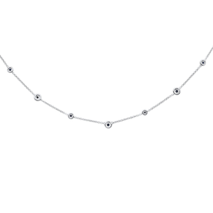 DIAMOND CLOSEOUT! .07cts G SI 14K White Gold Blue Sapphire Gemstone By the Yard Pendant Necklace 18" Chain