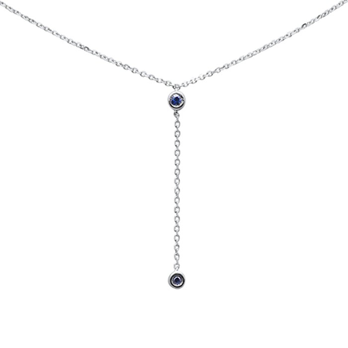 DIAMOND CLOSEOUT! .07ct G SI 14K White Gold Blue Sapphire Gemstone Drop Lariat Necklace Pendant 16+2"Ext