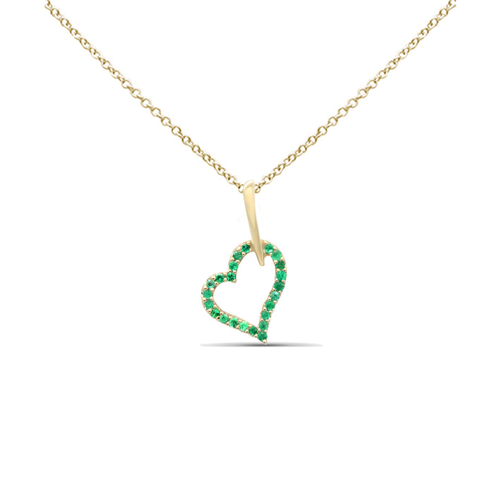 SPECIAL! .09ct G SI 14K Yellow Gold Emerald Gemstone Heart Charm Pendant Necklace 18" Long