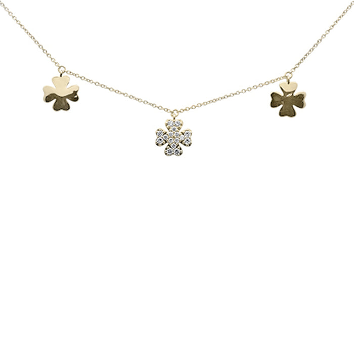 SPECIAL! .20ct G SI 14K Yellow Gold Diamond Clover Style Pendant Necklace 16" + 2" Ext