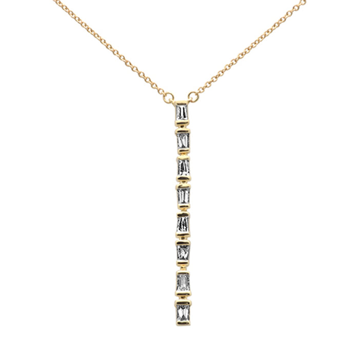 DIAMOND CLOSEOUT! .28ct G SI 14K Yellow Gold Baguette Diamond Drop Line Pendant Necklace 18" Long