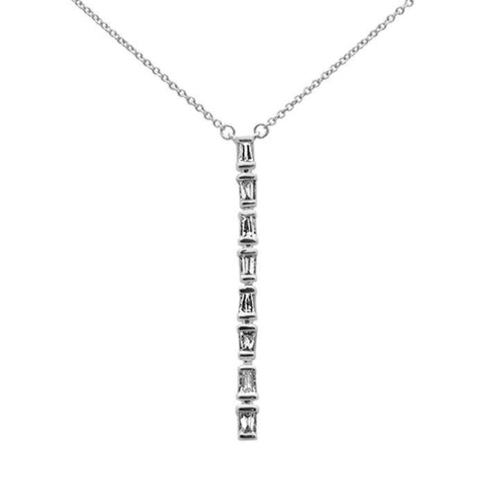 DIAMOND CLOSEOUT! .28ct G SI 14K White Gold Baguette Diamond Drop Line Pendant Necklace 18" Long