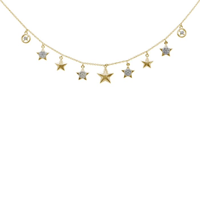 DIAMOND CLOSEOUT! .28ct G SI 14K Yellow Gold Diamond Stars Pendant Necklace 16+2" Ext.