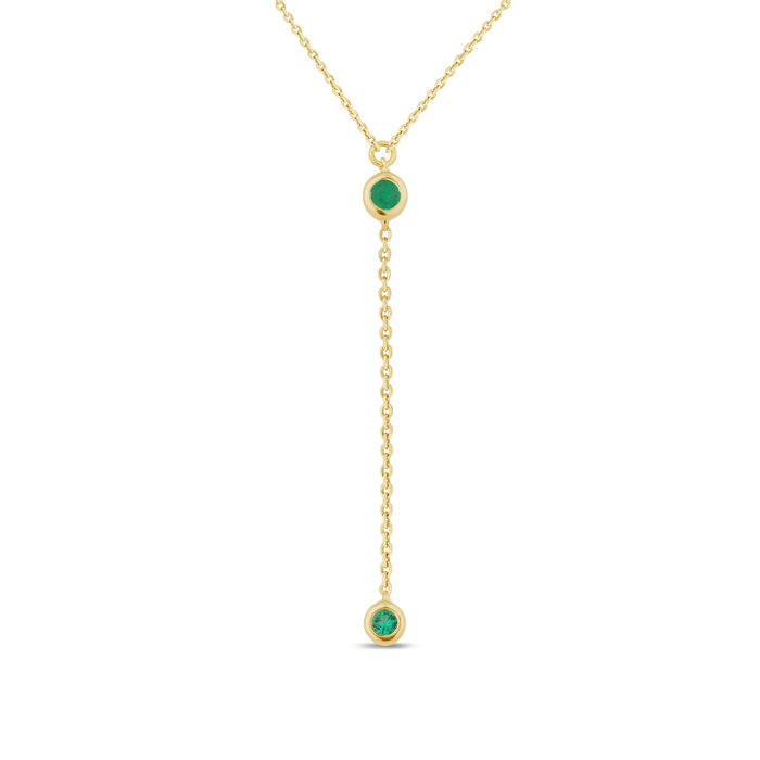 DIAMOND CLOSEOUT! .04ct G SI 14K Yellow Gold Emerald Gemstone Drop Lariat Pendant Necklace 16+2" Ext,