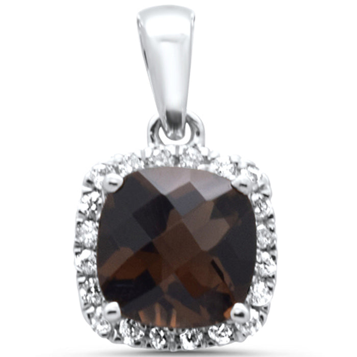 GEMSTONE CLOSEOUT! 1.00ct G SI 14K White Gold Diamond & Cushion Smokey Topaz Gemstone Pendant