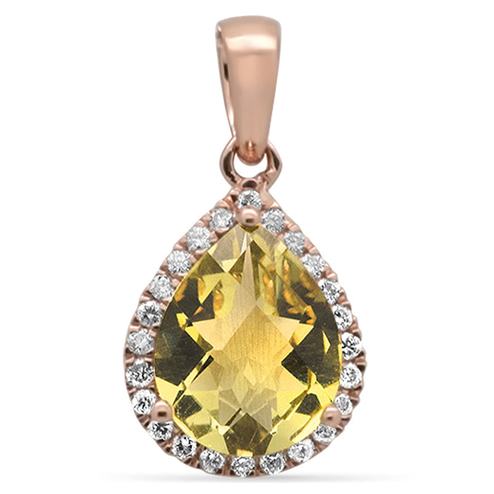GEMSTONE CLOSEOUT! 1.42ct G SI 14K Rose Gold Diamond & Pear Shaped Olive Gemstone Pendant
