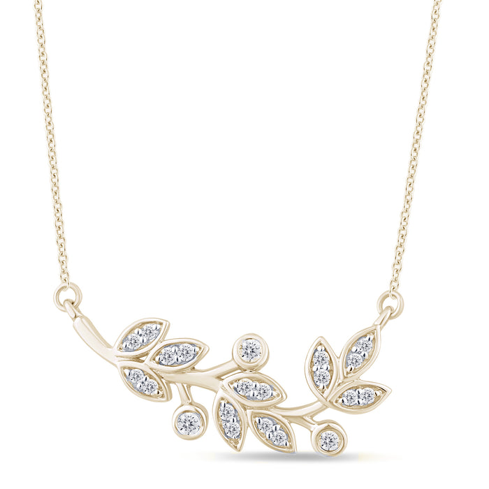 DIAMOND CLOSEOUT! .14ct G SI 14K Yellow Gold Diamond Olive Branch Leaf Pendant Necklace 18" Long