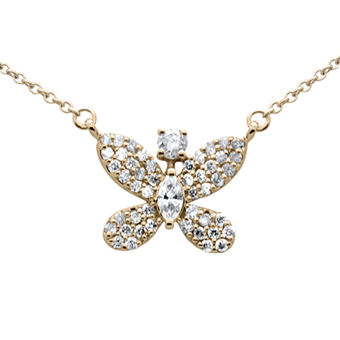 DIAMOND CLOSEOUT! .36ct G SI 14K Yellow Gold Diamond Butterfly Pendant Necklace 18" Long