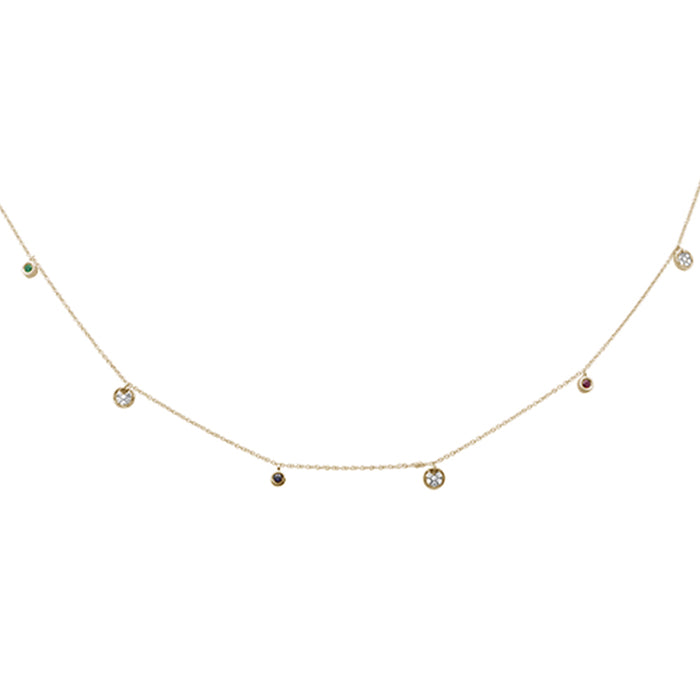 DIAMOND CLOSEOUT! .28ct G SI 14K Yellow Gold Multi Color Gemstone Pendant Necklace 16" + 2" Long