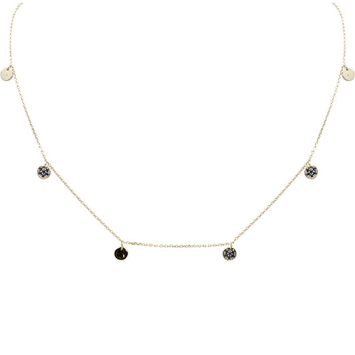 DIAMOND CLOSEOUT! .18ct G SI 14K Yellow Gold Blue Sapphire Gemstone Pendant Necklace 18" Long