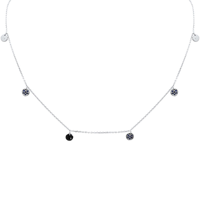 DIAMOND CLOSEOUT! .17ct G SI 14K White Gold Blue Sapphire Gemstone Pendant Necklace 18"