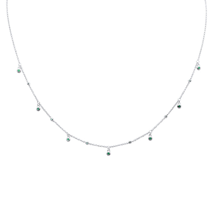 DIAMOND CLOSEOUT! .13ct G SI 14K White Gold Emerald Gemstone Dangling Pendant Necklace 18" Long