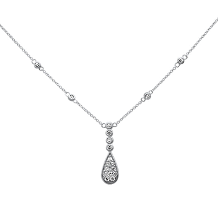 DIAMOND CLOSEOUT! .43ct G SI 14K White Gold Diamond Pear & Round Shaped Drop Pendant Necklace 16" + 2" Long