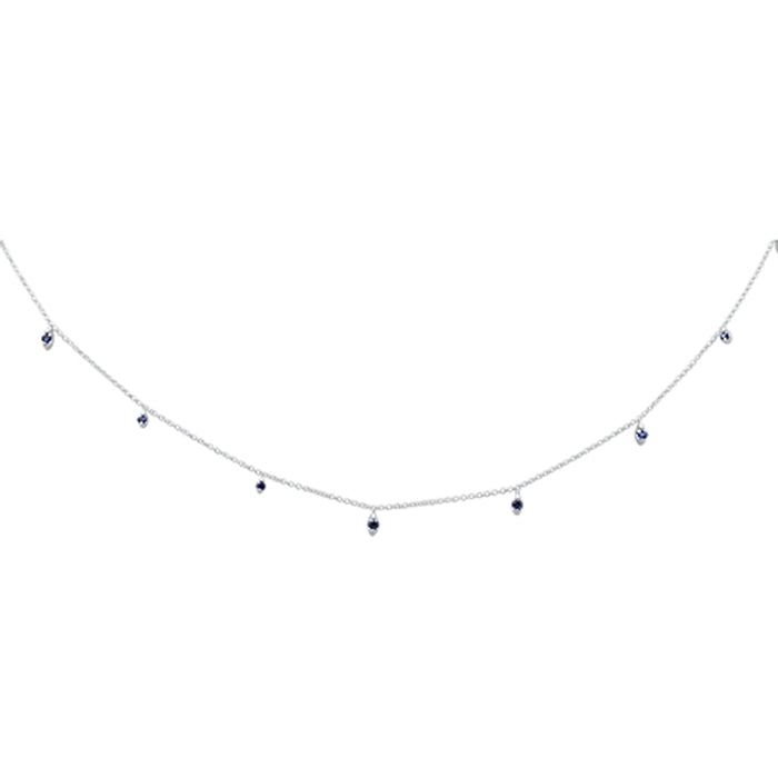 DIAMOND CLOSEOUT! .39ct G SI 14K White Gold Blue Sapphire Gemstone Pendant Necklace 16" + 2" Long