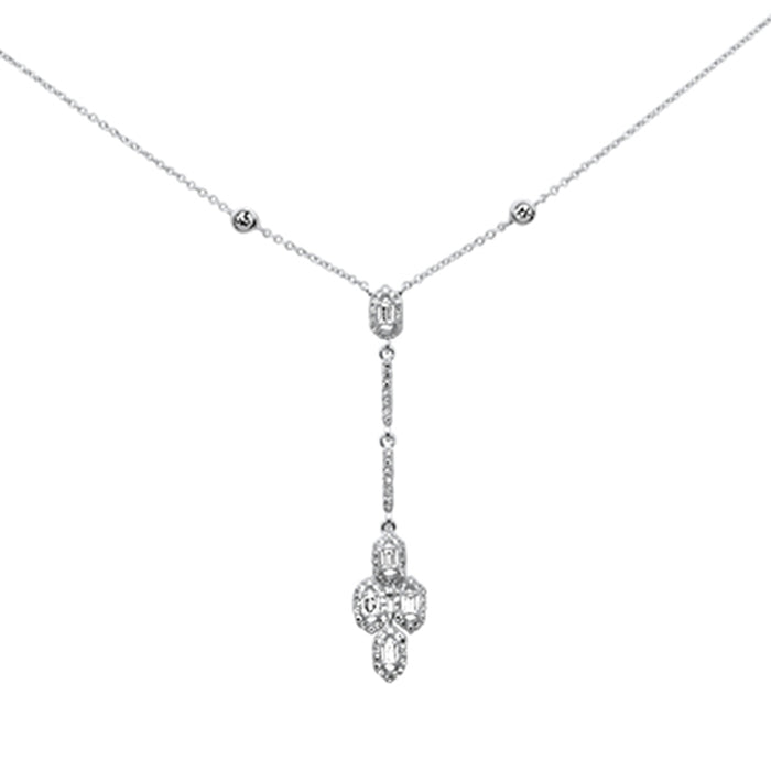 DIAMOND CLOSEOUT! .34ct G SI 14K White Gold Diamond Round & Baguette Drop Pendant Necklace 16" + 2" Long