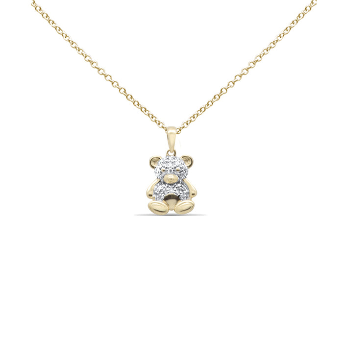 SPECIAL! .16ct G SI 14K Yellow Gold Diamond Teddy Bear Pendant Necklace 18" Long