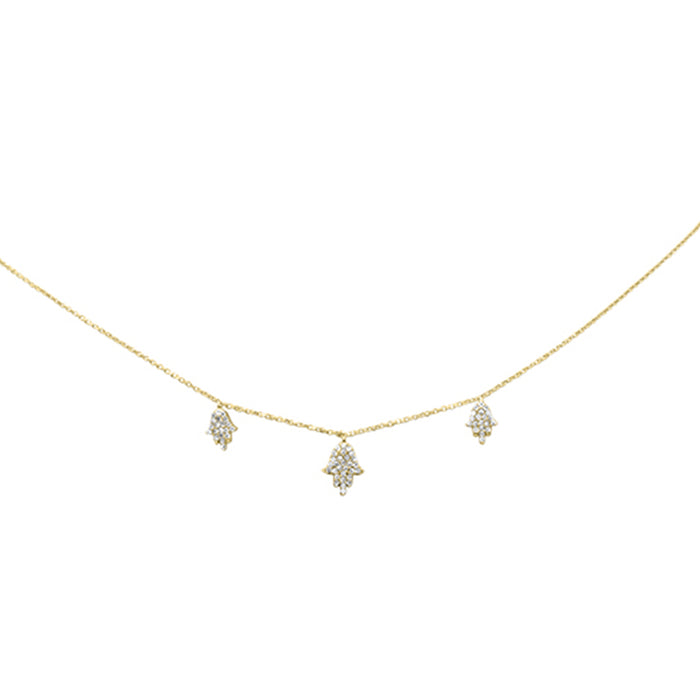 SPECIAL! .30ct G SI 14K Yellow Gold Diamond Hamsa Pendant Necklace 16" + 2" Long