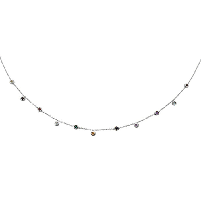 DIAMOND CLOSEOUT! .37ct 14K White Gold Multi Color Gemstone Pendant Necklace 16+2"Ext Long Chain
