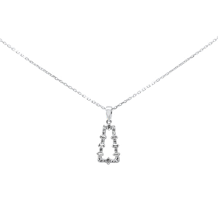 .17ct G SI 14K White Gold Diamond Round & Baguette Pendant Necklace 18" Long