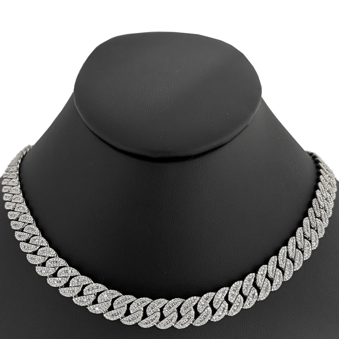SPECIAL! 9mm 8.63ct G SI 14K White Gold Baguette & Round Diamond Cuban Necklace 20"