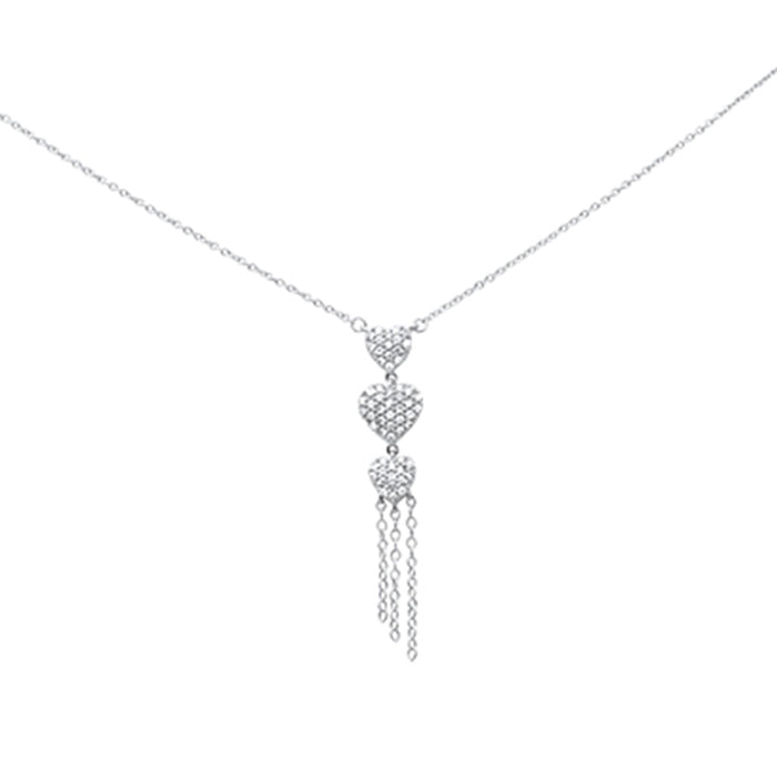SPECIAL! .33ct G SI 14K White Gold Diamond 3 Hearts Drop Pendant Necklace 16" Long Chain