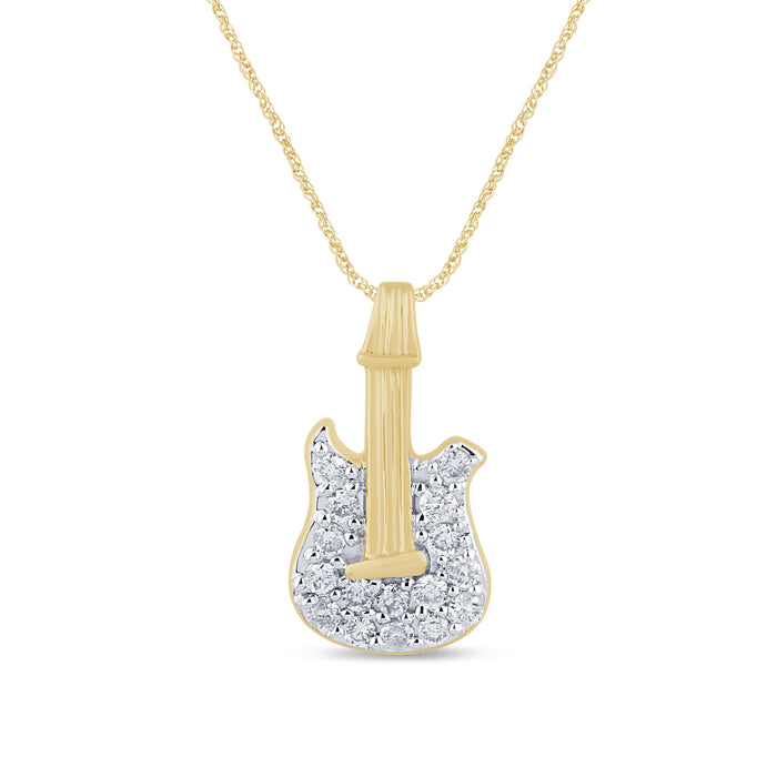 DIAMOND CLOSEOUT! .16ct G SI 14K Yellow Gold Diamond Guitar Style Pendant Necklace 18" Long
