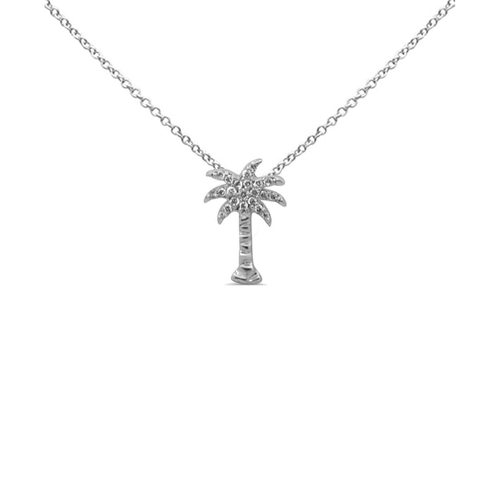 .12ct G SI 14K White Gold Diamond Palm Tree Pendant Necklace 18" Long